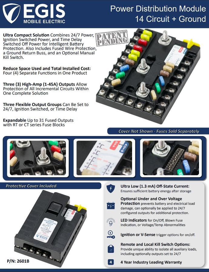 PDM - 14 Circuit + Ground, 175 A, 12 V W/Kill Switch | Egis Mobile